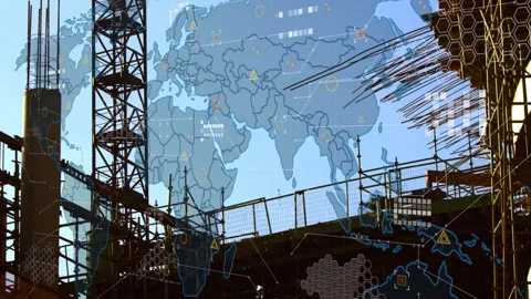Animation of data processing over world map against construction site Vídeos de archivo 315730591