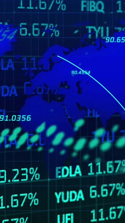 Animation of data processing over world map Stockbeeldmateriaal 322034426