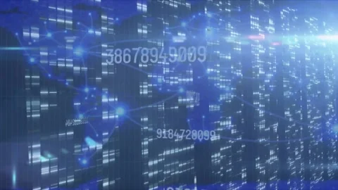 Animation of data processing over world map and computer servers Stock Footage 327064509