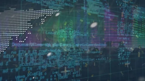 Animation of data processing over world map against silhouette of people dancing Stock Footage 329418059