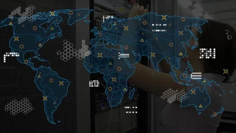 Animation of data processing over world map against caucasian female engineer Stock Footage 329427512