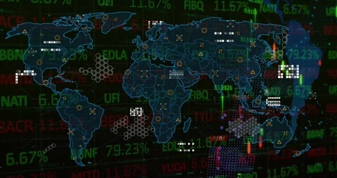 Animation of data processing over world map Stock Footage 329568489