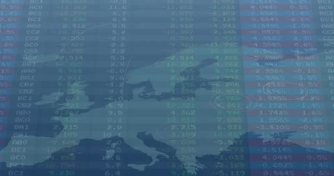 Animation of data processing over world map against blue background Stock Footage 329924440