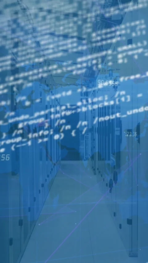 Animation of data processing over world map and plexus networks against computer Stock Footage 344669177