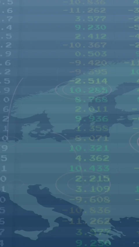 Animation of data processing over world map against blue background Stock Footage 344783549