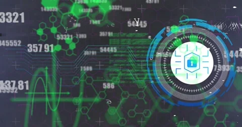 Animation of data processing with padlock icon over blue background Stock Footage 201967583