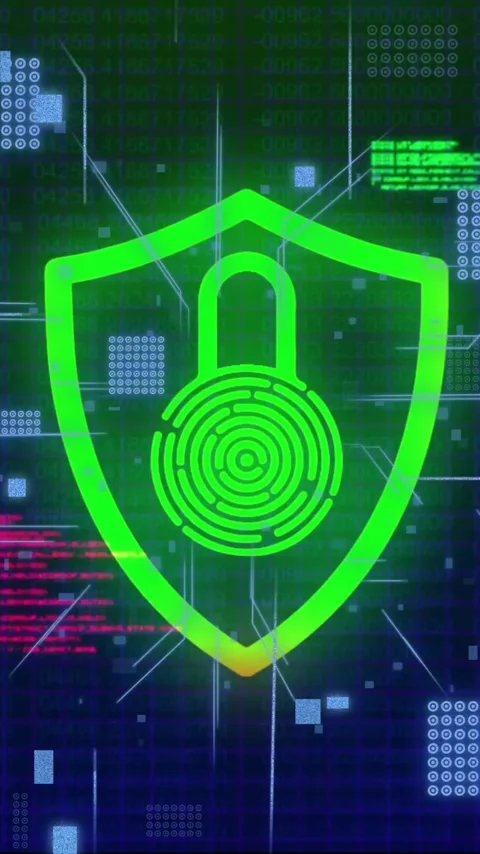 Animation of data processing with padlock icon and computer circuit board on Video stock 320160706