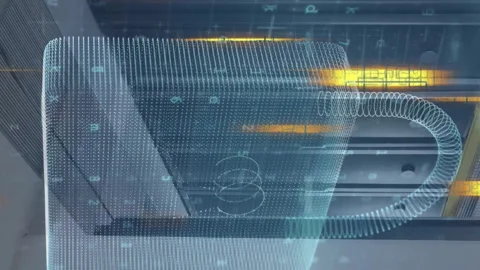 Animation of data processing with padlock over server room Video stock 314615715