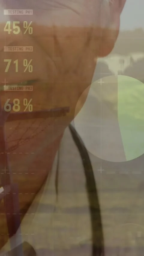 Animation of data processing with pylons and landscape over caucasian male Stock Footage 344802972
