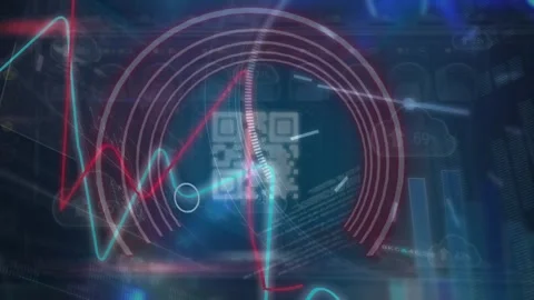 Animation of data processing with qr code over server room Stockbeeldmateriaal 330731950