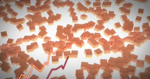 Animation of data processing with red, orange and green lines over orange blocks Video stock 201432823