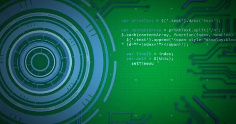 Animation of data processing, scope scanning with blue computer circuit board Stock Footage 324846014