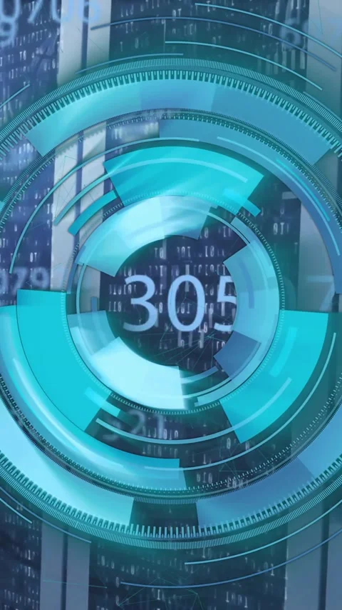 Animation of data processing with scope scanning over server room Stock Footage 342806122