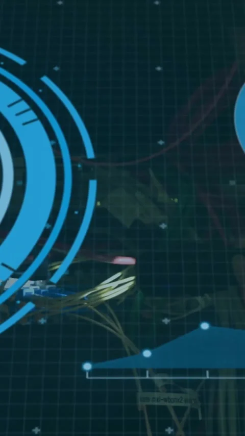 Animation of data processing with scope scanning over wires on black background Stock Footage 342812478