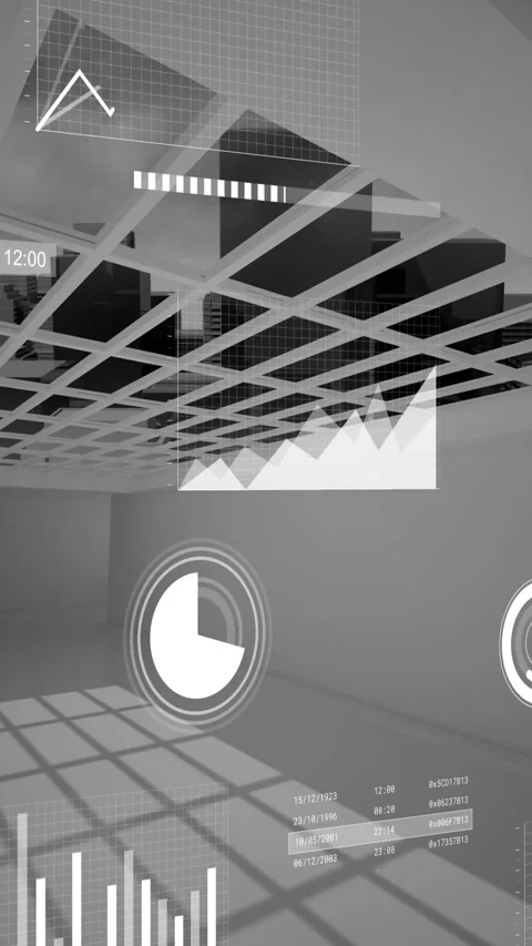 Animation of data processing with scope scanning over room Stock Footage 343641127
