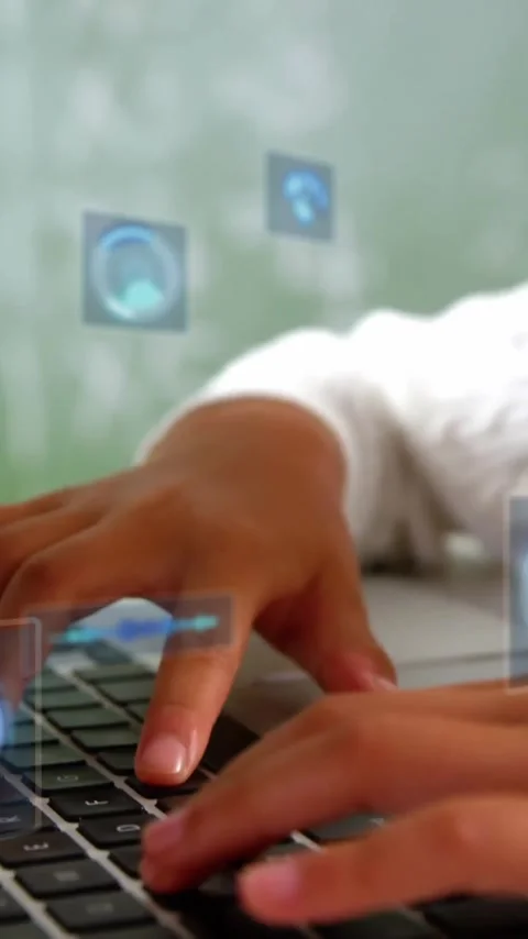 Animation of data processing with scope scanning over asian schoolgirl using Stock Footage 344284520