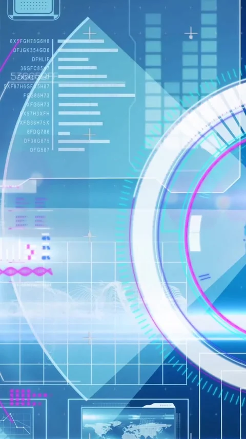 Animation of data processing with scope scanning on blue background Stock Footage 344284665