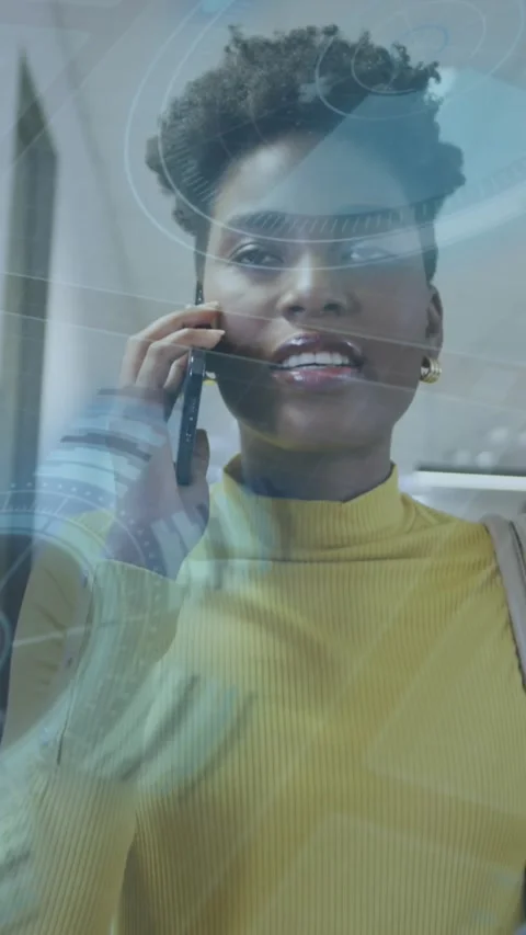 Animation of data processing with scope scanning over african american Stock Footage 344783135