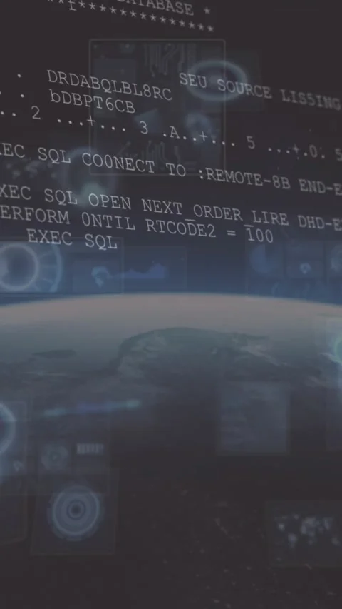 Animation of data processing on screen and scopes scanning over planet earth Stock Footage 319822173