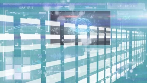 Animation of data processing on screen and molecules over computer servers Stock Footage 329231894
