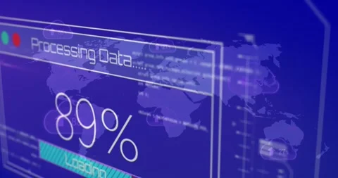 Animation of data processing screen over world map on blue background Stock Footage 330724633
