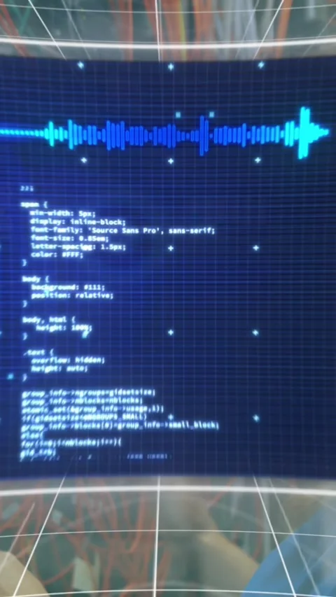 Animation of data processing on screen over computer wires Stock Footage 343868120