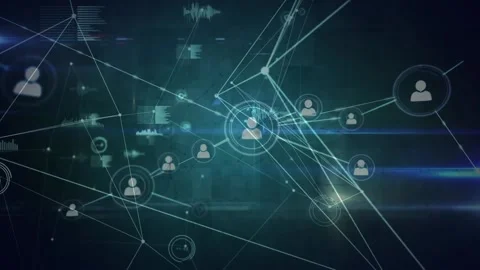 Animation of data processing on screens and network of connections with people Stock Footage 165609732