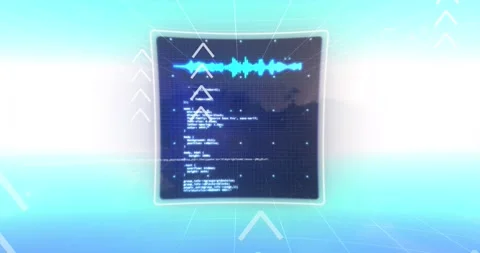 Animation of data processing on screens moving over light blue background Stock Footage 329971201