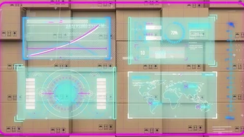 Animation of data processing on screens over stack of cardboard boxes Stock Footage 159967578