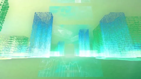 Animation of data processing on screens over 3d cityscape Stock Footage 329917757