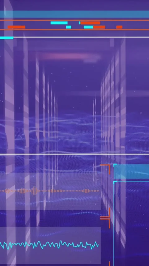 Animation of data processing on screens over computer servers Stock Footage 343644324