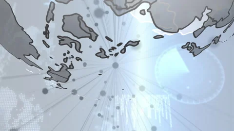 Animation of data processing, spinning globe and connecting dots against blue Stock Footage 312354952