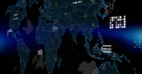 Animation of data processing with statistics over world map Stock Footage 329922743
