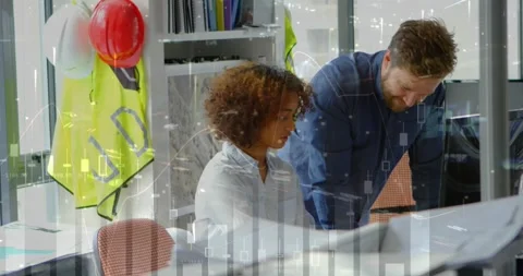 Animation of data processing with statistics over male and female architects Stock Footage 330057765