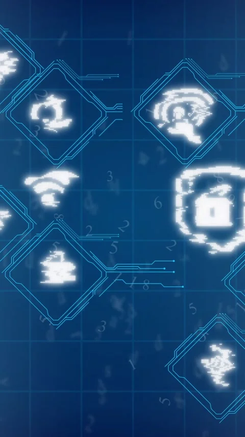 Animation of data processing with technology icons on blue background Stock Footage 343504620