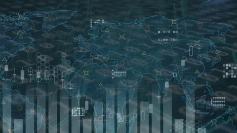 Animation of data processing with world ... | Stock Video | Pond5
