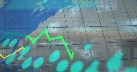 An animation of data processing with a world map in the background Stock Footage 327844773