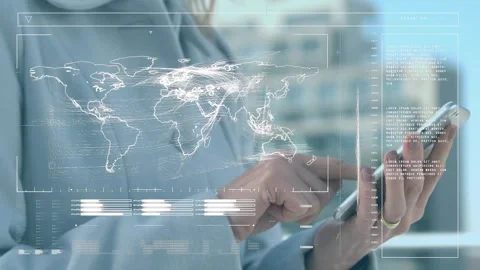 Animation of data processing with world map over caucasian woman using Stock Footage 328977372