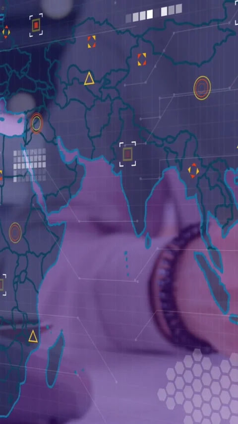 Animation of data processing with world map over diverse people paying with Stock Footage 343084013