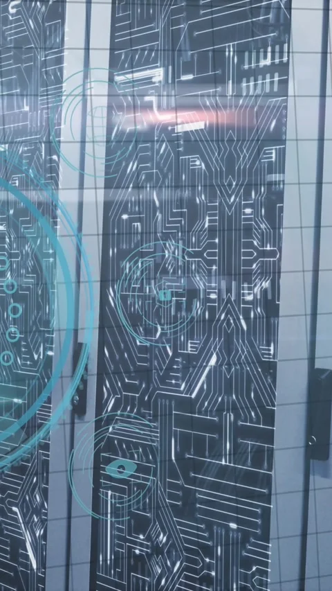 Animation of data protection over round scanner and microprocessor connections Vídeo Stock 321265675