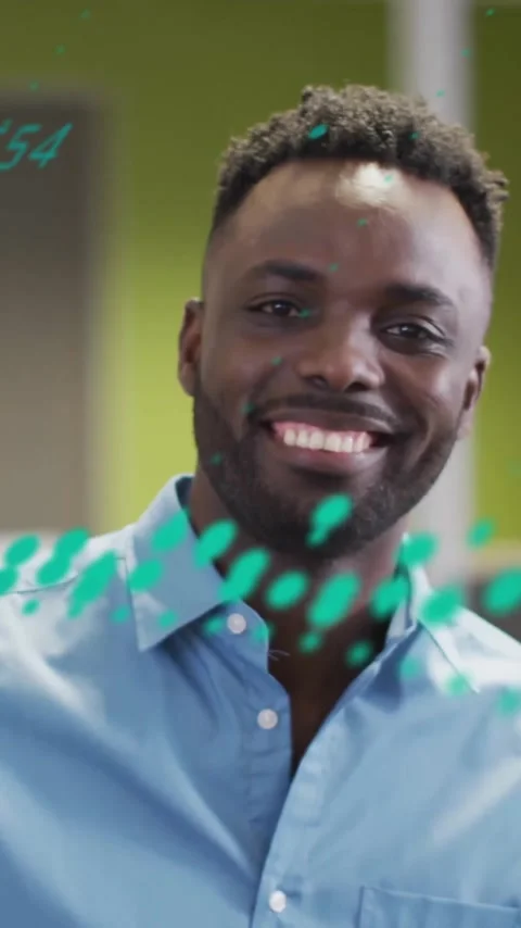Animation of data stream processing over happy african american casual Stock Footage 341927576