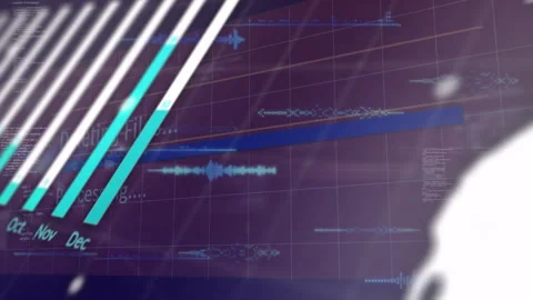 Animation of data visualization with graphs and lines on purple background Stock Footage 304015347