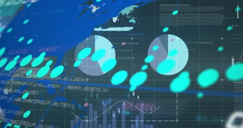 Animation of data visualization with graphs and charts on blue background Stock Footage 304854458
