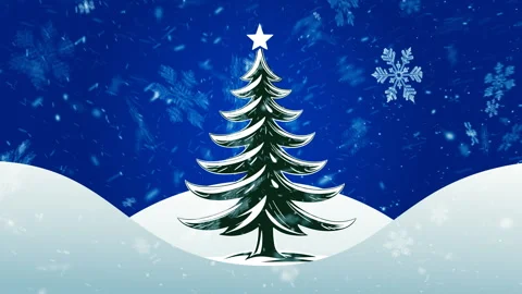 Animation of decorated magic christmas tree in blizzard in snowdrifts outdoor Video stock 256820230