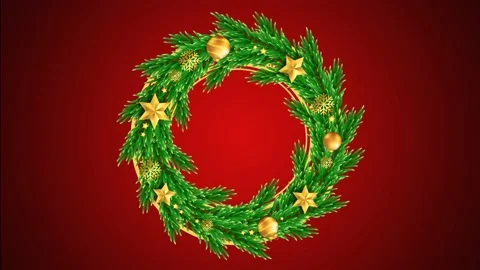 Animation decorated wreath on red background for template. Stock Footage 220149089