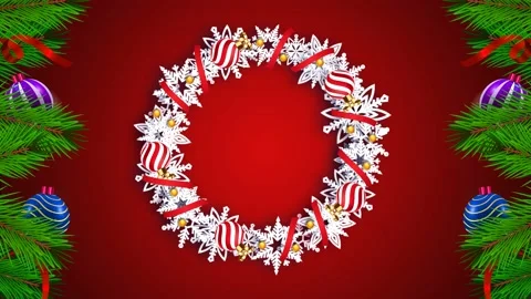 Animation decorated wreath on red background for template. Vídeo Stock 220149156