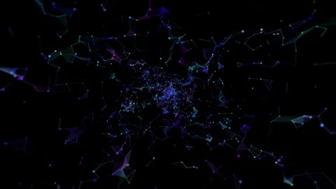 Animation deformations rectangular tunnel of shining color  point connectin.. Stock Footage 327568626