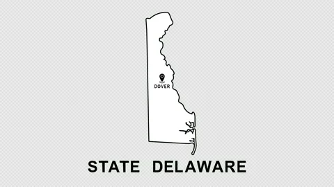 Animation of Delaware State of USA with pointer in city Dover. Alpha channel. Stock Footage 170201849