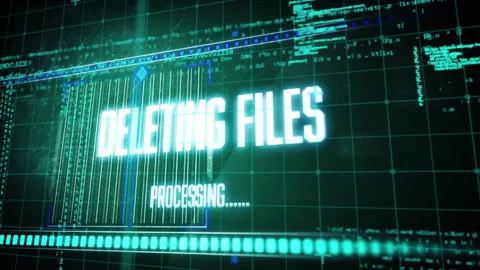 Animation of deleting files and data processing on black background Stock Footage 309974709