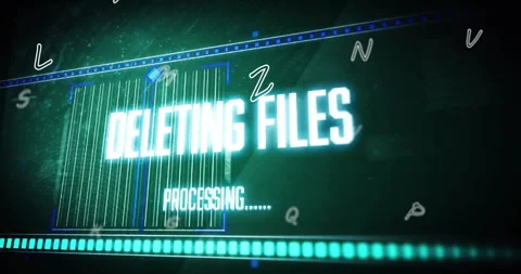 Animation of deleting files text and digital data processing over green Stock Footage 310033212